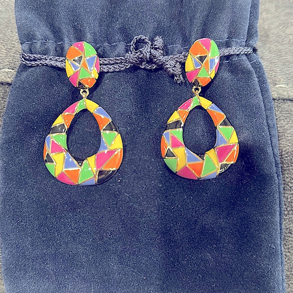 Erwin Pearl Italian Riviera Multicolor Enameled Reversible Hugs Clip On Earring